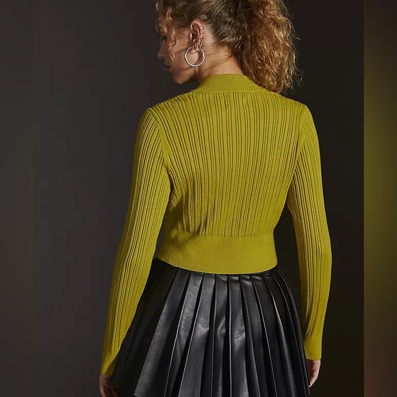 🛑SOLD ANTHROPOLOGIE MAUVE Leila Half Zip Sweater in Lime Green - Picture 3 of 9